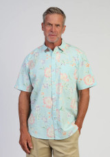 True Grit South Pacific Seersucker Shirt Turquoise front view