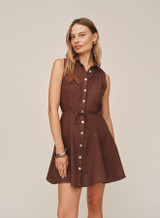 Bella Dahl Women's Sleeveless Seamed Shirt Dress sea glass brown front view