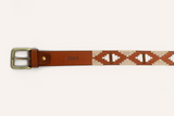Zilker Belts Rancho Belt White detail of buckle and leather