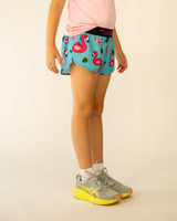 ChicknLegs Girls' Flamingo Running Shorts blue flamingo right side view