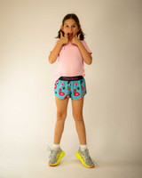 ChicknLegs Girls' Flamingo Running Shorts blue flamingo full body