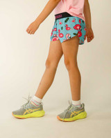 ChicknLegs Girls' Flamingo Running Shorts blue flamingo left side view