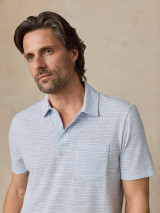 Faherty Men's Short Sleeve Breeze Polo Blue Wake Stripe detail