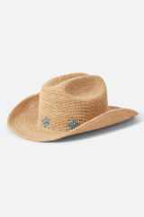 Brixton Odessa Straw Packable Cowboy Hat Tan Sunrise Blue Detail side