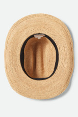 Brixton Odessa Straw Packable Cowboy Hat Tan Sunrise Blue Detail bottom