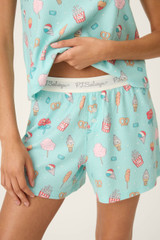 PJ Salvage Boardwalk Bites Boyfriend Boxer Set Oasis Blue flat lay