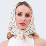 Crochet Bandana Shawl in natural color, front angle view