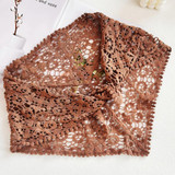 Crochet Bandana Shawl in mocha, displayed flat from front angle view.