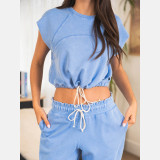 Thrive Societe Women's Sleeveless Raglan Crew Neck Top in Mountain Bluebird
