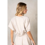 La Biz Women's Neoprene Cropped Raglan Short Sleeve Sweatshirt in Dove