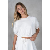 La Biz Women's Neoprene Cropped Raglan Short Sleeve Sweatshirt in Ivory