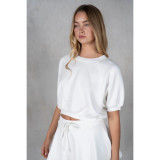 La Biz Women's Neoprene Cropped Raglan Short Sleeve Sweatshirt in Ivory