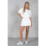 La Biz Women's Neoprene Cropped Raglan Short Sleeve Sweatshirt in Ivory