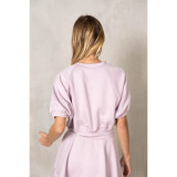 La Biz Women's Neoprene Cropped Raglan Short Sleeve Sweatshirt in Pastel Violet