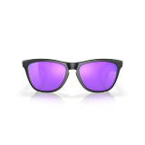 Oakley Men's Frogskins sunglasses in matte black with Prizm violet lenses, front view.