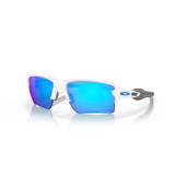 Oakley Men's Flak 2.0 XL sunglasses in polished white with Prizm Sapphire lenses, tilted angle view.