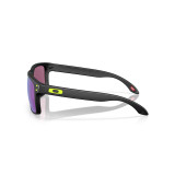 Oakley Men's Holbrook Court Collection sunglasses in matte black with Prizm Road Jade lenses, side view.