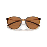 Oakley Women's Sielo Polarized Sunglasses in brown tortoiseshell with Prizm bronze lenses, folded view.