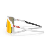 Oakley Men's Sutro Lite sunglasses in matte white with Prizm Ruby lenses, side view.