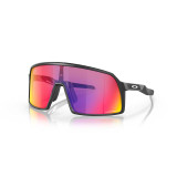 Oakley Kids' Sutro S sunglasses in matte black with Prizm Road lenses, angled view