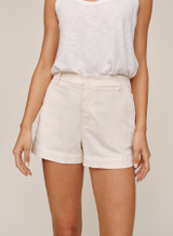 Bella Dahl Women's Side Slit Tennis Short in sand stone, front view