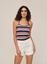 Bella Dahl Women's Side Slit Tennis Short in sand stone, angled view