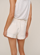 Bella Dahl Women's Side Slit Tennis Short in sand stone, back view
