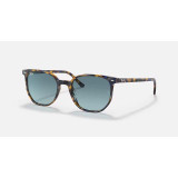 Ray-Ban Elliot sunglasses in yellow tortoiseshell with blue grey lenses, tilted angle view