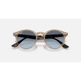 Ray-Ban Highstreet sunglasses in turtledove with blue gradient grey lenses, folded view.