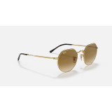 Ray-Ban Jack sunglasses in gold frame with brown gradient lenses, tilted view