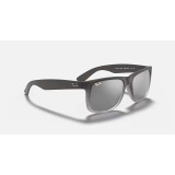 Ray-Ban Justin Classic sunglasses in rubber grey with silver mirrored lenses, tilted view.