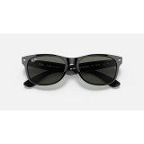 Ray-Ban New Wayfarer Classic sunglasses in gloss black with crystal green lenses, folded view