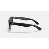 Ray-Ban New Wayfarer sunglasses in matte black with blue flash lenses, side view