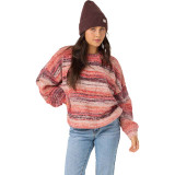 O'Neill Women's Bayou Striped Sweater Bayou Chocolate full outfit view