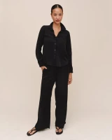 Bella Dahl Women's Lace Inset Long Sleeve Shirt in Black