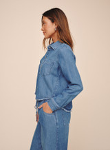 Bella Dahl Fray Hem Cropped Button Down Indigo Harbor Wash side view