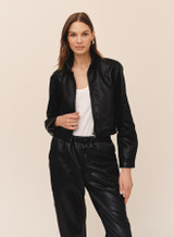 Bella Dahl Women's Cropped Bomber Jacket Black front view