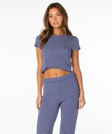 Roxy Women's Poolside Crop Tee Dutch Blue Stripe front facing