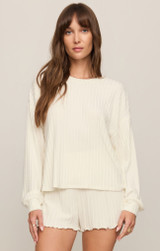 Z Supply Women's PJ Daydream Rib Longsleeve Top Rib Bone front view