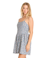 Billabong Lil Florals Mini Dress Blue Smoke Side