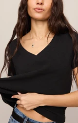 Z Supply Nomad V Neck Tee black fabric close-up