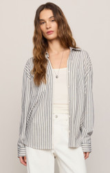 Z Supply Women's Reese Button Up Stripe Shirt Eclipse Front