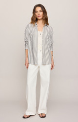 Z Supply Women's Reese Button Up Stripe Shirt Eclipse Full