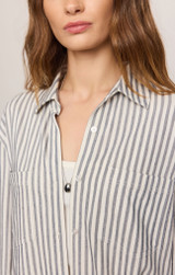 Z Supply Women's Reese Button Up Stripe Shirt Eclipse Detail