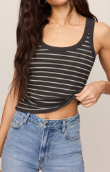 Z Supply Women's Rowe Striped Scoop Tank Top Ash Black close-up detail