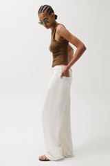 Pistola Sydney High Rise Bowed Linen Wide Jean Light Gray back view
