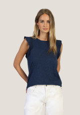 Dylan Women's Ruffle Crew Tank Navy detail view