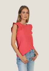 Dylan Women's Ruffle Crew Tank Bright Red side angle