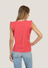 Dylan Women's Ruffle Crew Tank Bright Red flat lay