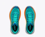 Hoka Big Kids' Mach 7 Running Shoes Night Glow Blue Neon Tangerine top view
